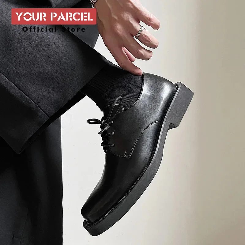 British style Japanese style small leather shoes, men's soft leather niche low top shoes, matte breathable square toe casual