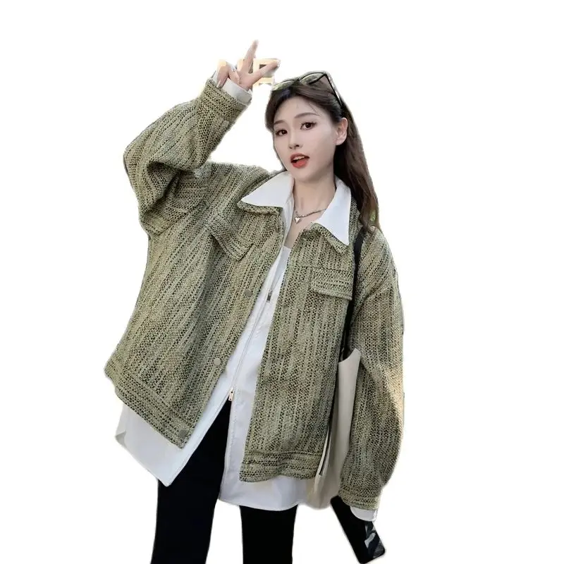 Women Korean Version Fitting Slimming Fake Two-piece Coat For Autumn 2024 With a Design Sense of Small Fragrant Style top Trend