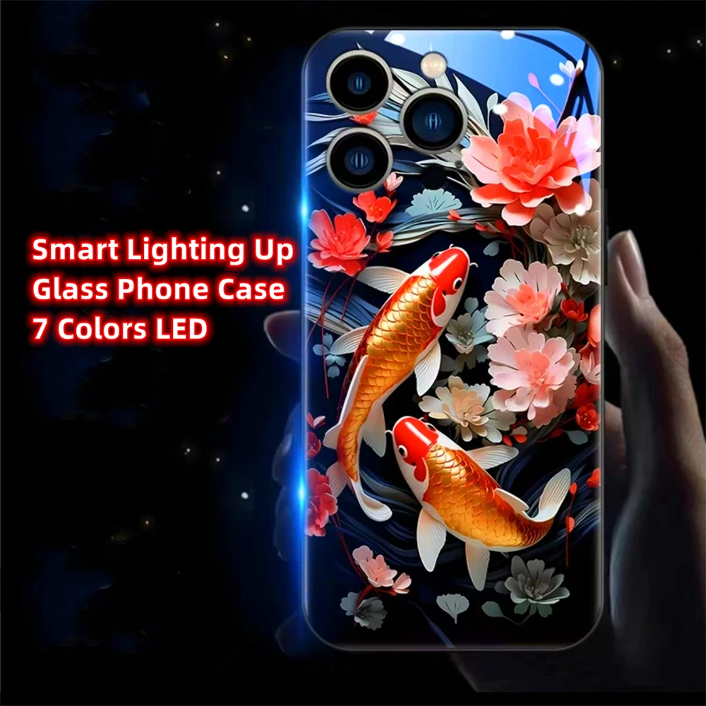 Fortune Golden Koi Fish Sound Control LED-Blitzhüllen, leuchtende Glasabdeckung für iPhone Air 17 16E 15 14 13 12 11 Pro Max Plus SE – Detail 16