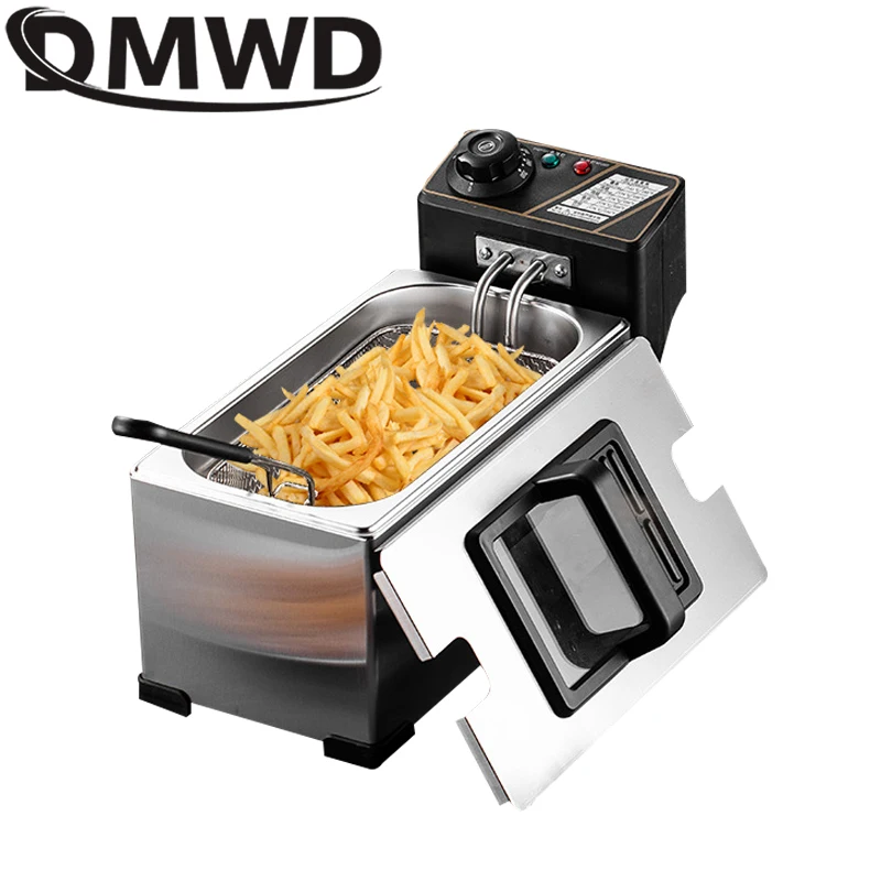 Mini-friteuse van roestvrij staal, kleine oliebesparende friteuse met zeef, schuimfilter, diepe olie friteuse met mand, mini-friteuse voor het frituren van kippenpoten, frietjes