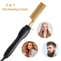 Electric Hot Heating Comb 3-in-1 Hair Straightener Hair Smooth Flat Iron Straightening Brush for wigs Curling Iron 1