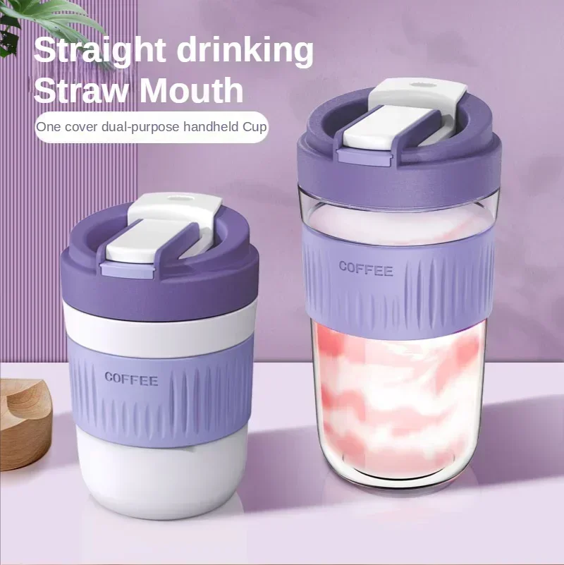 Cute Water Bottles for Girls，cups with Lids and Straws Coffee Cup Glass Water Cup High Face Value Straw Cup Portable