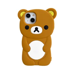 Soft Silicone Shockproof 3D Cartoon Phone Case - iPhone 13 (Brown Cute Bear)