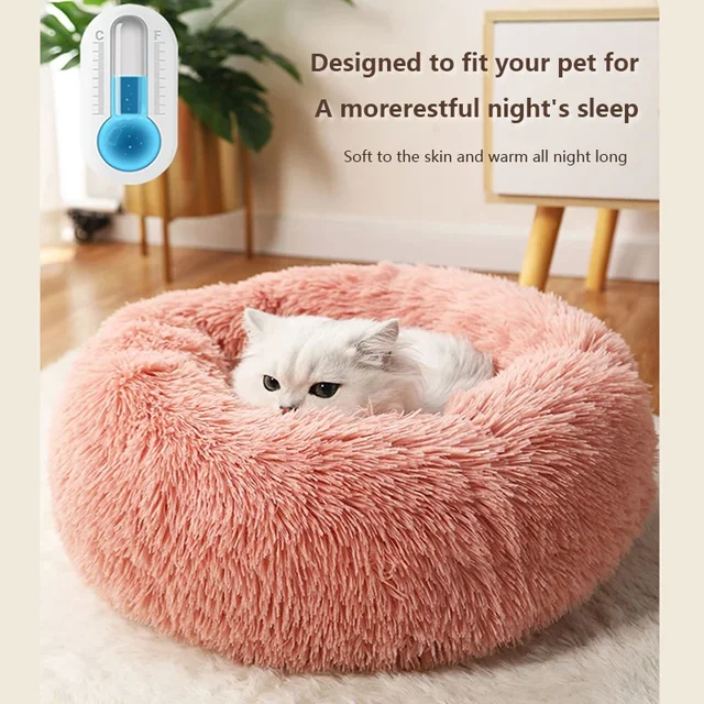 Nid en peluche pour animaux de compagnie, 40-70cm, Super doux, chaud, détachable et lavable, lit rond pour chien et chat, couchage chaud d'hiver 1