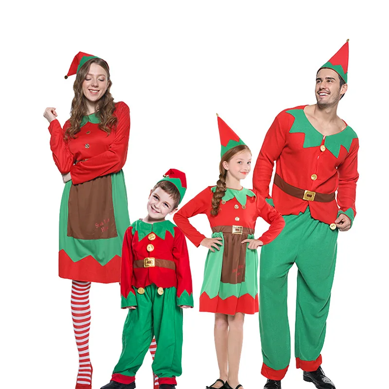 

Christmas Elf Costumes Adult Kids Family Clothing Christmas Party Cosplay Dresses Roleplay Suits Santa Claus Performance Outfits