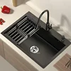 Stainless Steel Kitchen Sinks Black Nano Large Single Tank Countertop Basin Home Kitchen Vegetable Sink 304 Thickened Wash Basin 4