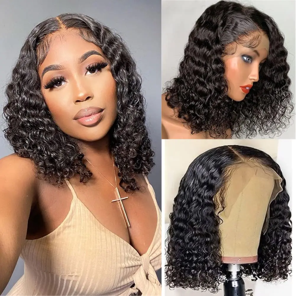 

Curly Bob Wig Deep Wave 13x4 HD Lace Front Human Hair Wig Virgin Hair 180% Density Glueless Short Deep Wave Curly Bob Wigs