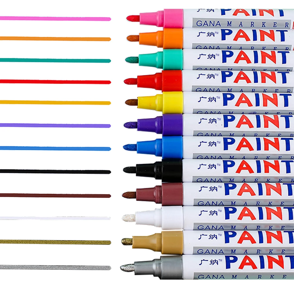 12 Colors 1Pcs Colorful Paint Marker Pen Waterproof Lasting White Markers Tire Tread Rubber Fabric Paint Metal Face Art Markers