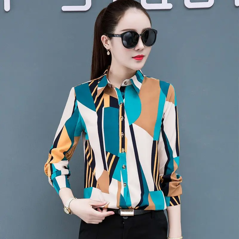 Vintage Printed Spliced Button Floral Shirts Women's Clothing 2023 Autumn Winter New Loose Korean Tops Office Lady Blouses