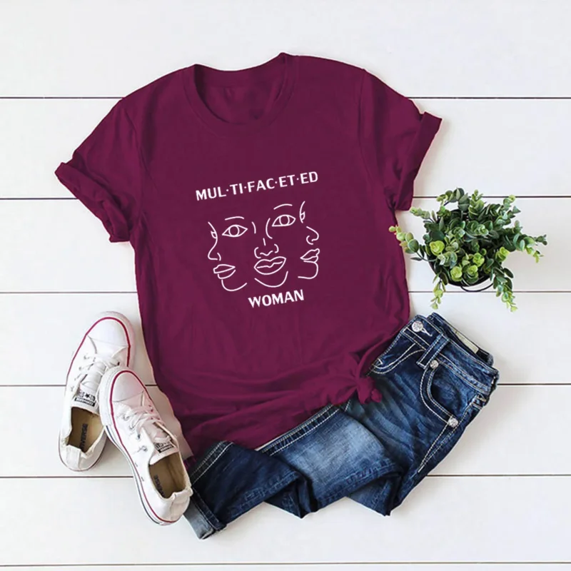 

90s Funny Women girl face tshirts multifaceted 100% cotton short sleeve top tees fashion for Japanese Harajuku Korean shirt