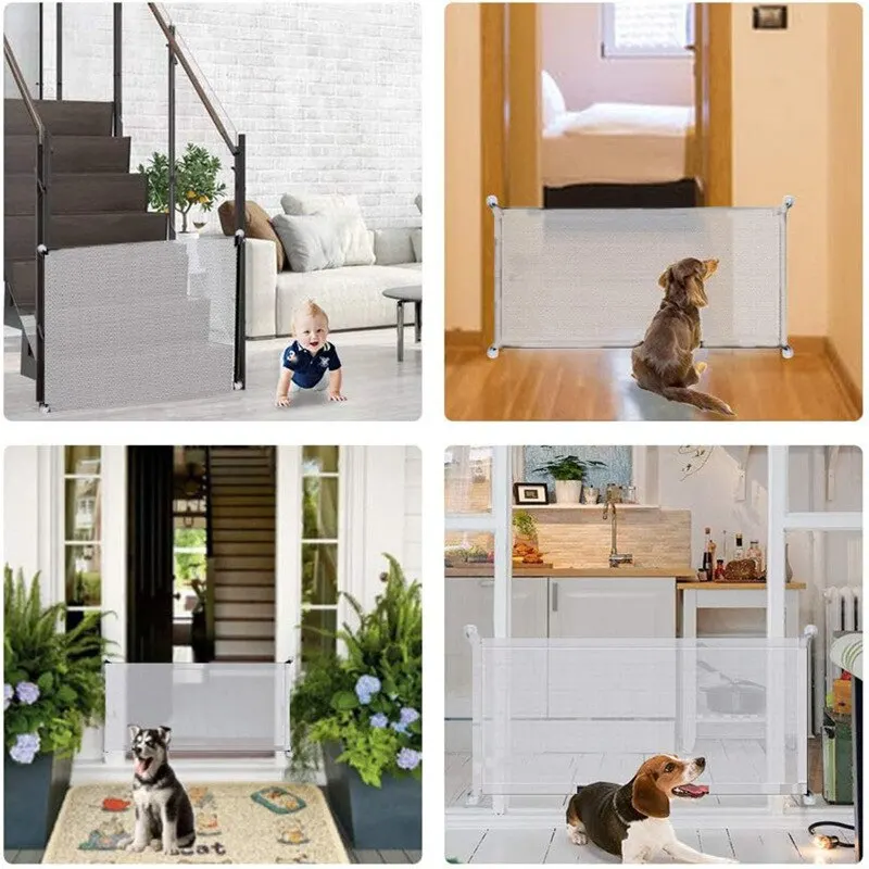 Pet Dog Fence Pet Dog Barrier Fences Folding With 4Pcs Hook Breathable Mesh Playpen Indoor Baby Gate Puppy Entrance Safety Fence