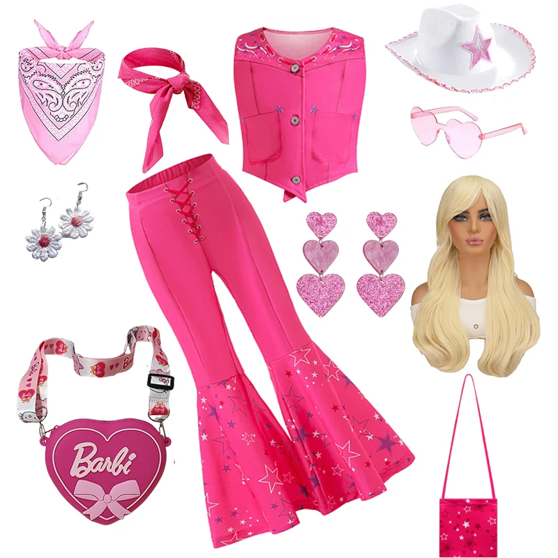 Babi Pink Girl Costume Per Ragazze Barbi Costume Cosplay Pink Princess Dress Christmas Purim Carnival Party Abbigliamento 3-10 Anni