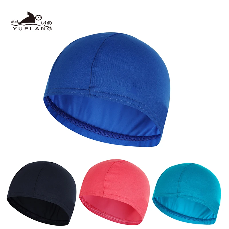 Swimming Cap Elastic Waterproof PU Fabric Protect Ears Long Hair Sports Swim Pool Hat  Free size for Men & Women Adults