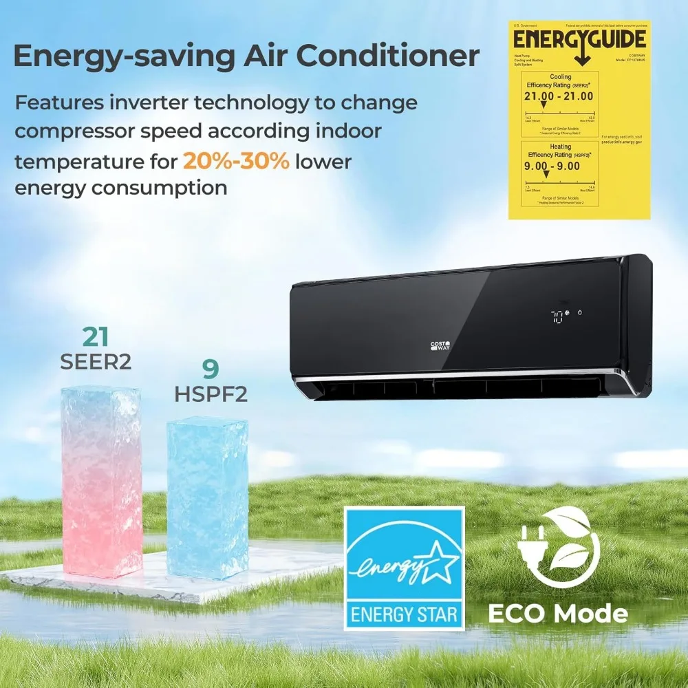 18000 BTU Wifi Enabled Mini Split Air Conditioner & Heater, 21 SEER2 208-230V Inverter AC Unit Cools up to 1250 Sq. Ft. 3