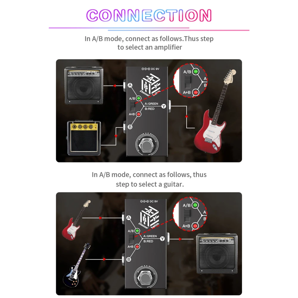 Guitar Effect Pedal Guitar Pedals ABY Box Line Selector AB Switch Mini Effect Pedal Bidirectional Transmission Anti-slip Support A/B or A and B Mode