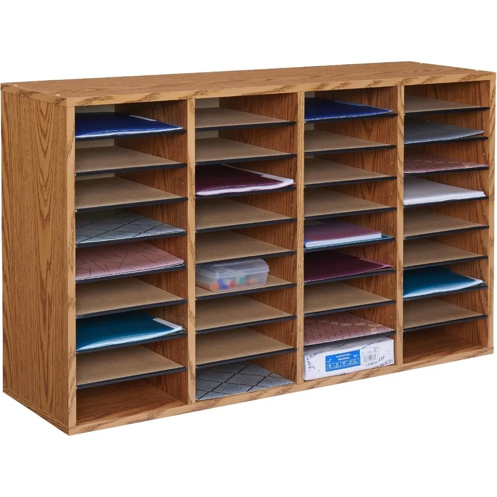Wooden Paper and Mail Organizer for Home Office and Classroom, Adjustable Shelves Stackable, 36 Compartments, Medium Oak