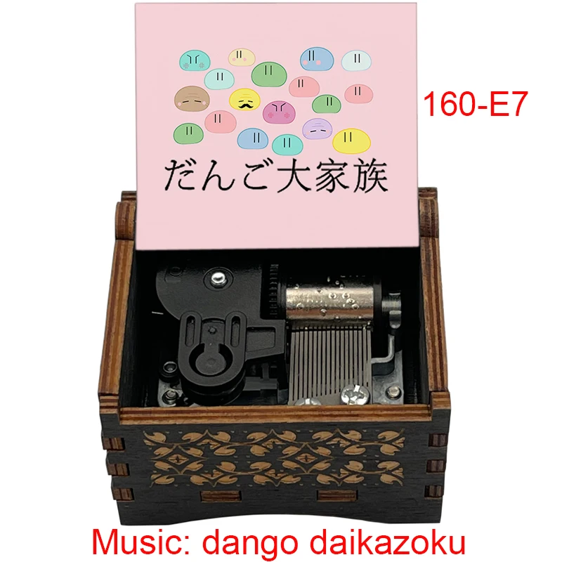 Anime CLANNAD Home Office Decoration Ornament Dango Daikazoku Black Wooden Music Box Metal Automatic Movement 4