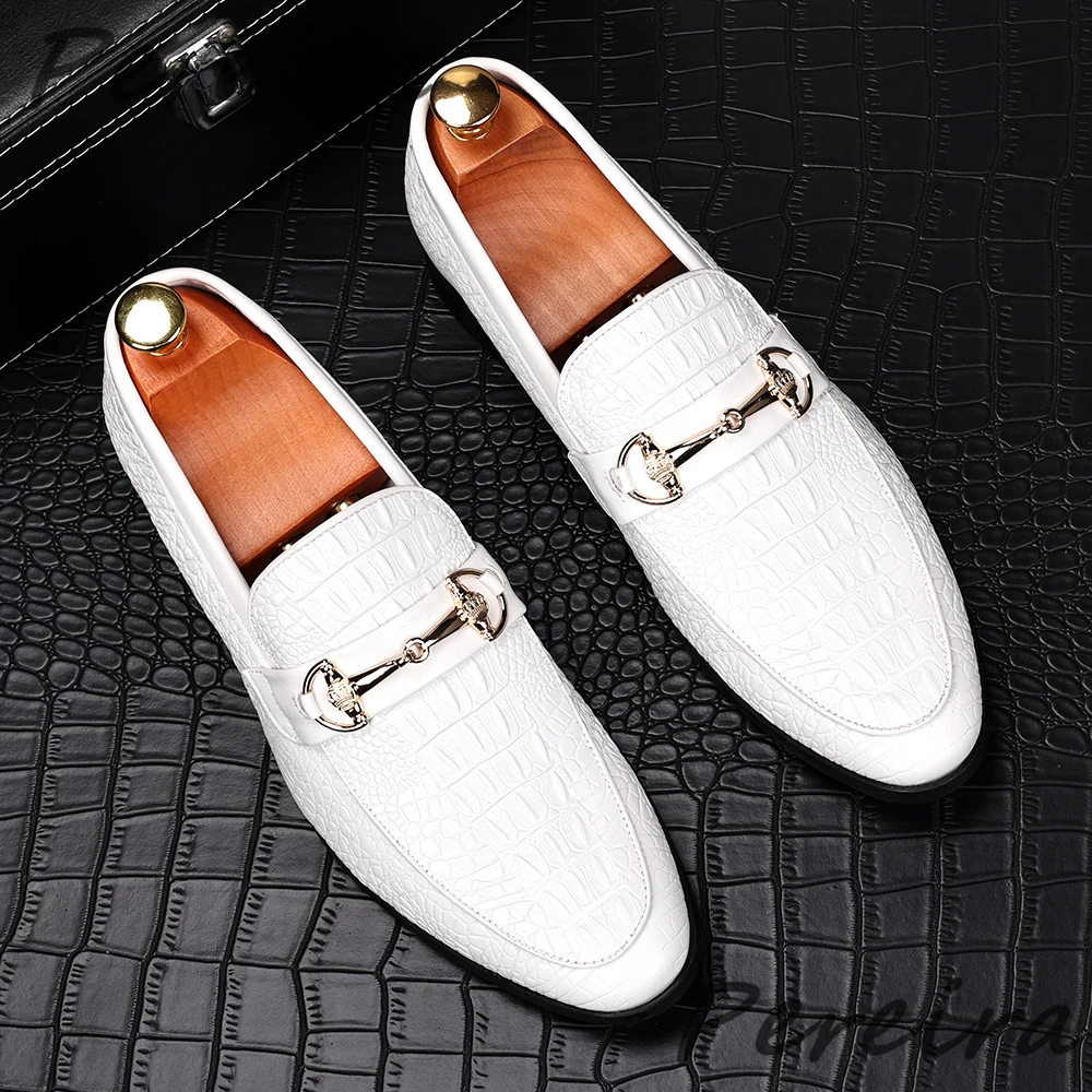 Buckle White Loafer Shoes Mens Men's Handmade White Horse Bit