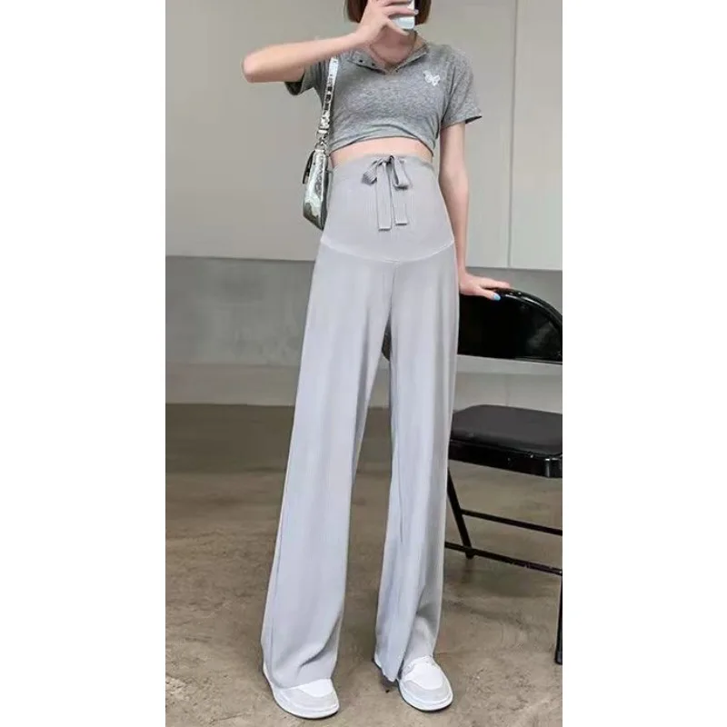 Summer Straight Pants Breathable Ice Silk Thin Trousers Pregnant Women Wear Wide Leg Pants Loose Drape Casual