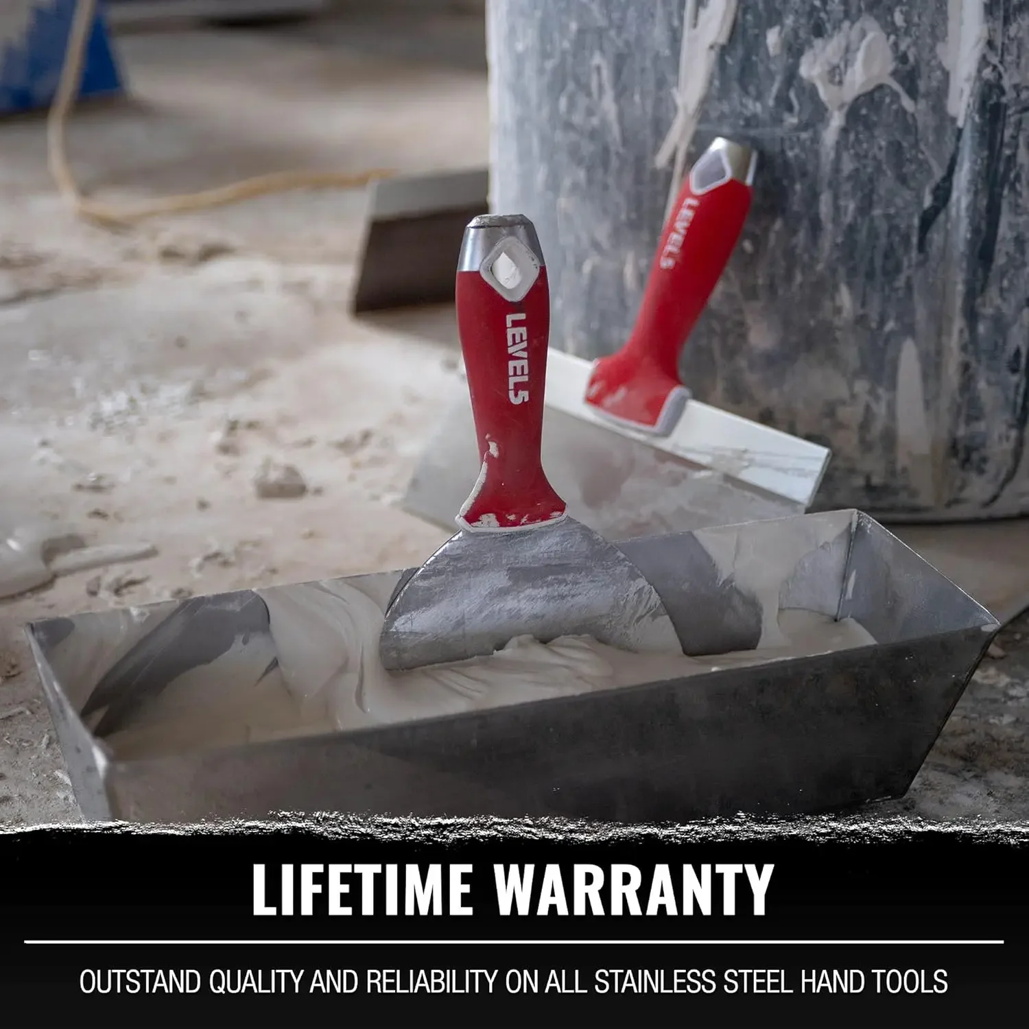 Drywall Hand Tool Set | Taping Knives, Joint Knives, Bucket Scoop, Mud Pan, Mixer, Jab Saw | Stainless Steel Blades, Soft Grip H 2