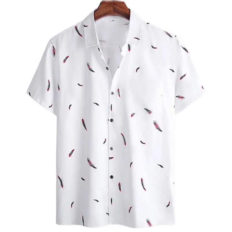 Harajuku Feather Hawaiian Men Shirt Printed Short Sleeve Casual White Street Summer Beach Shirts Men Clothing Summer