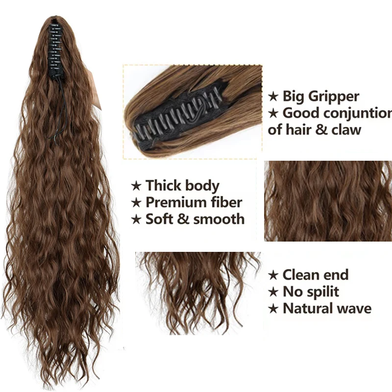 Synthetic 26inch Long Clip-on ponytail Extensions  Ponytail Hair Piece Wave Hair Extensions Hairpieces for Women