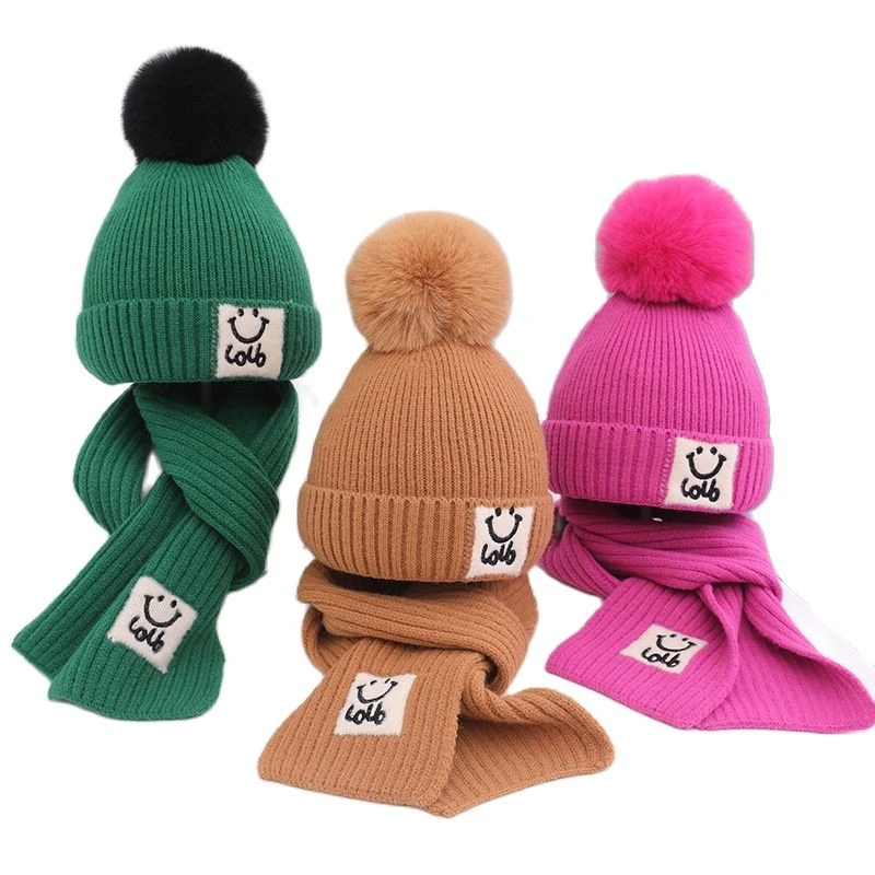 Doitbest gorros cálidos de invierno para niños y niñas, conjunto de gorro y bufanda con bordado Bola de piel, de punto de dibujos animados, 2022| | - AliExpress