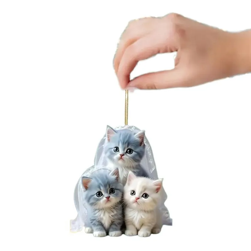 2D Flat Acrylic Cat Hanging Pendant Wind Chime Cute Cat Pendant Home Garden Decoration Car Rearview Mirror Pendant