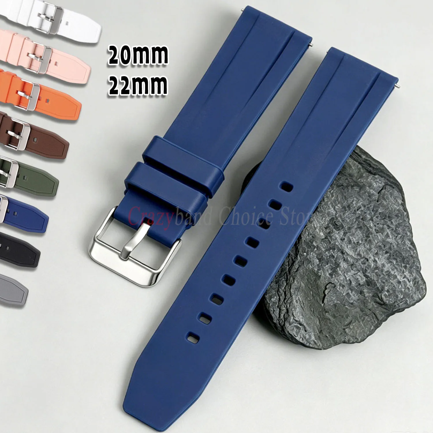 Waterproof Silicone Sport Diving Watch Band with Buckle - Universal Fit Wrist Strap