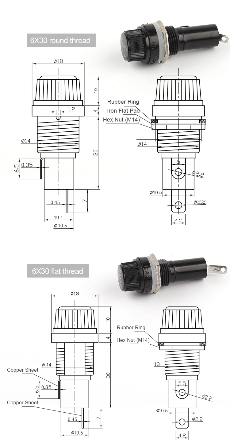 5/10PCS Halter Gewinde/Kreuz 5x20mm Sicherung Halter 6x30mm Schwarz knopf Sitz Versicherung Rohr Buchse 250V Für Versicherung Panel Mount – Detail 8