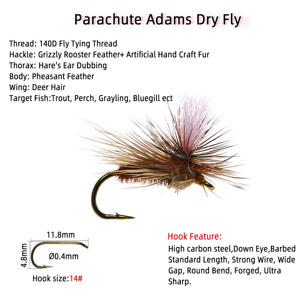 Vampfly Red Humpy Trout Flies Parachute Adams Irrestible Dry Fly Tied With  Bronze Color Barbed Hook Steelhead Fishing Lure Bait