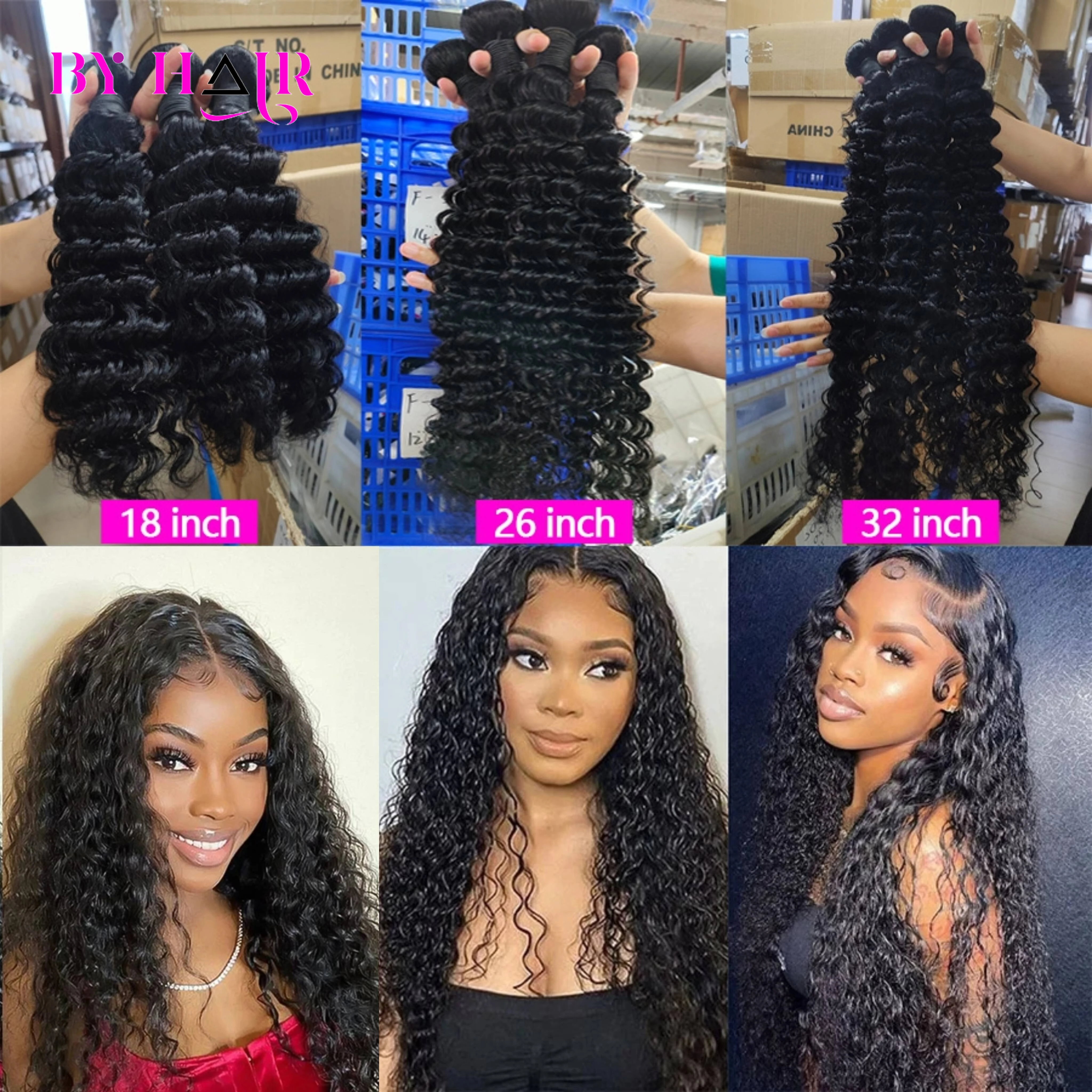 Deep Wave Human Hair Bundles For Women Brazilian Weaving 26 28 30 32Inch Virgin Hair Extensions Deep Wave Hair Bundles 1/3/4 Pcs 3
