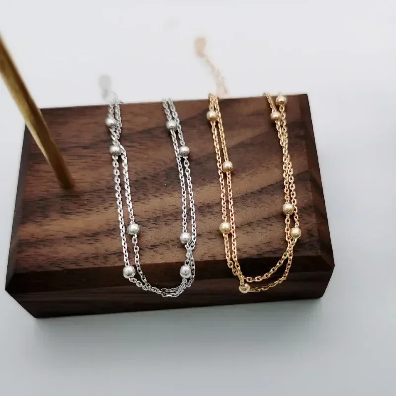 Double Layers Small Round Beads Bracelet Women's Hand Bracelet Gold Color Chain Simple Female Ball Jewelry