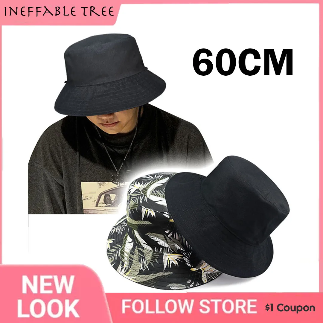 Big Head Men Large Size Double Side Leaves Print Sun Bucket Hat Per Le Donne Fisherman Bob Pure Panama Cap Plus Size Bucket Gorros