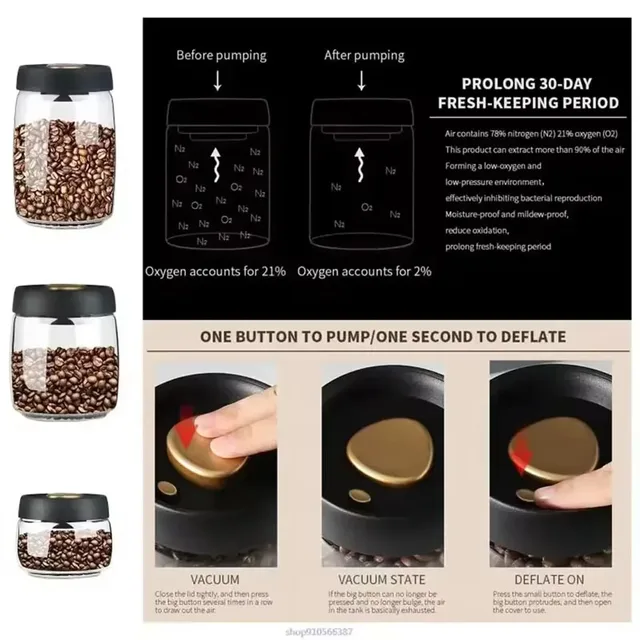 Vacuum-Sealed Glass Storage Jar – Coffee, Tea & Food 6