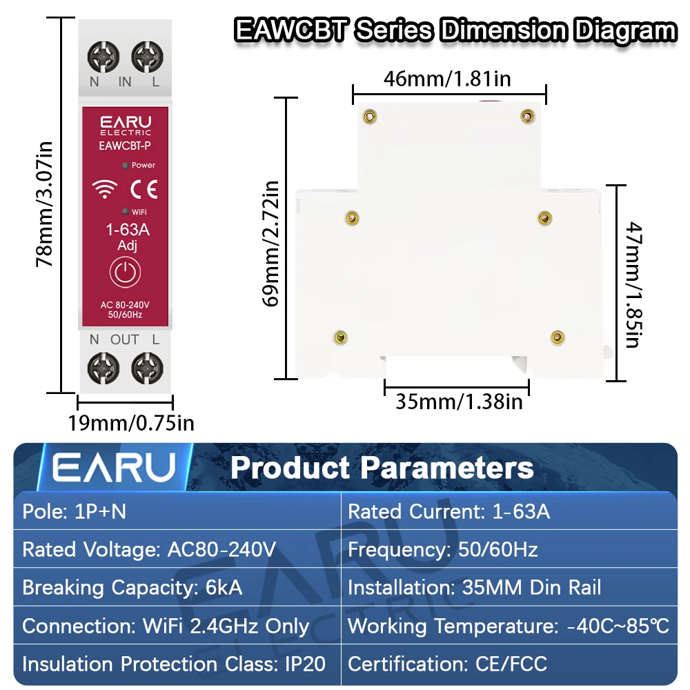 ZigBee Smart Circuit Disjoncteur 1 P 6A 10A 16A 20A 25A 32A 40A 50A 63A Maison Intelligente Télécommande Sans Fil WiFi Interrupteur (20A With Metering - 3