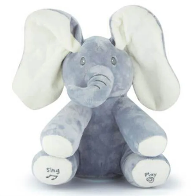 Plush Elephant Toy Stuffed Animal Electric Educational Toy GUND Animated Flappy Baby Peekaboo Elephant Pat Ears Cover Eyes Dumbo