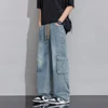 Spring New Wide Leg Washing Jean Cargo Pants Men Street Trousers Neutral Solid Color Loose Casual Thin summer pants Big Size 8xl 1
