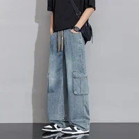Spring New Wide Leg Washing Jean Cargo Pants Men Street Trousers Neutral Solid Color Loose Casual Thin summer pants Big Size 8xl 1