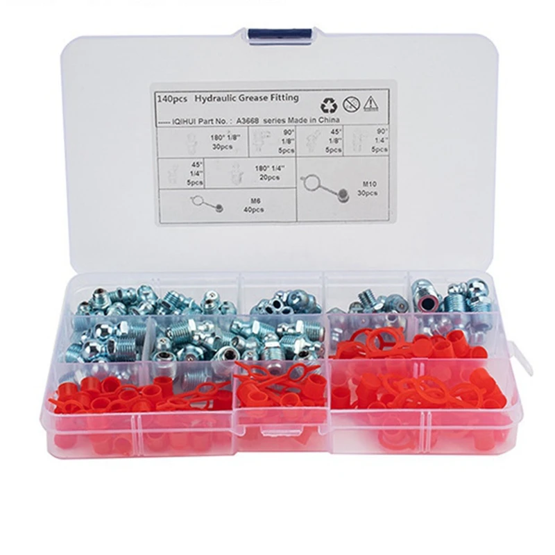 

140Pcs/Set Bend Grease Nipple Straight Grease Fitting Accessories For Grease Fittings Caps Hydraulic Zerk Grease Durable