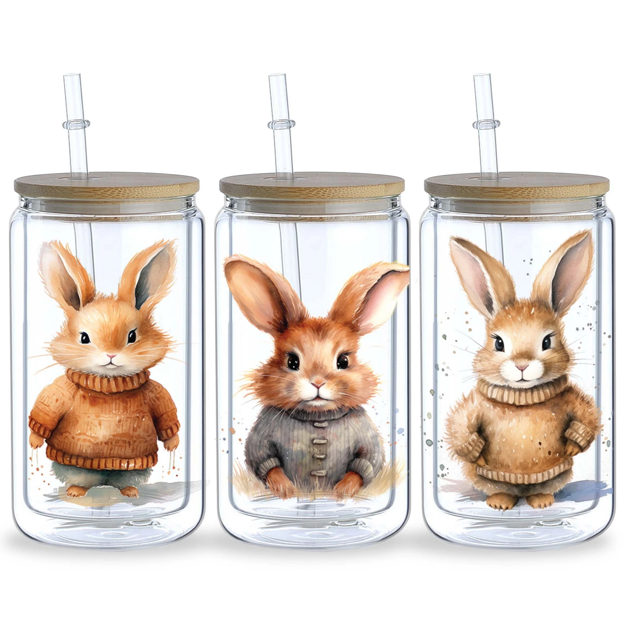 5 Sheets Rabbit Hedgehog Cow Duck Elephant Animal UV DTF Glass Cup Packaging Wipe-On Transfer Stickers for 16 Ounces Glass