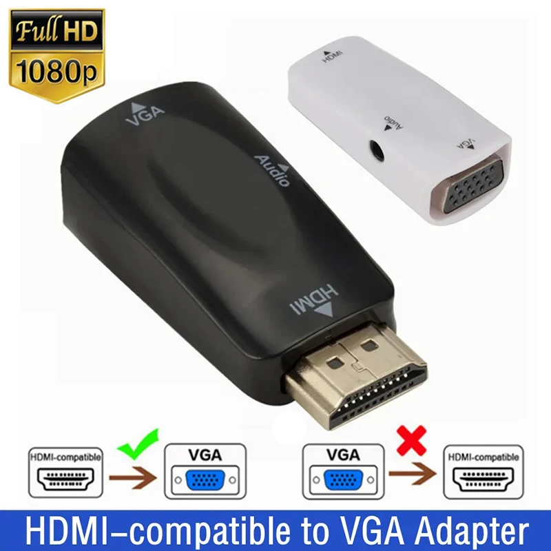 PC 노트북 태블릿용 HDMI-VGA 케이블 변환기, HDMI 수-VGA 암 변환기 어댑터, 3.5mm 잭 오디오, HD 1080P