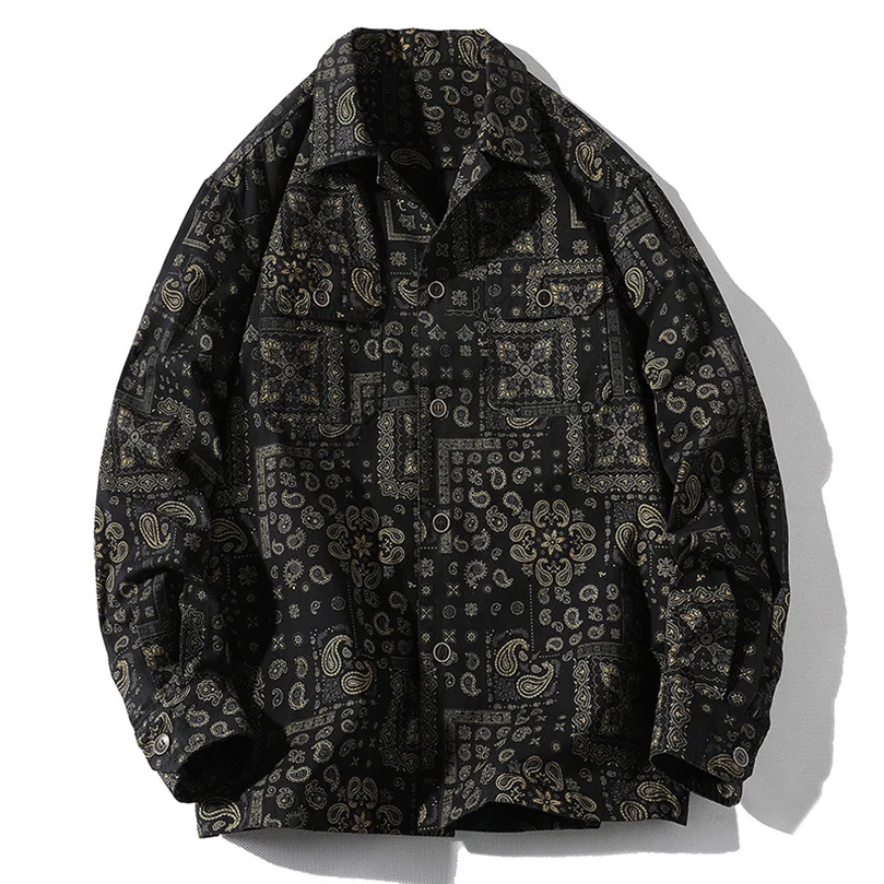 100% Cotton Bandana Paisley Print Men's Spring Jacket Turn Collar Long Sleeve Youth Coat Thin Autumn Windbreaker 2025 4