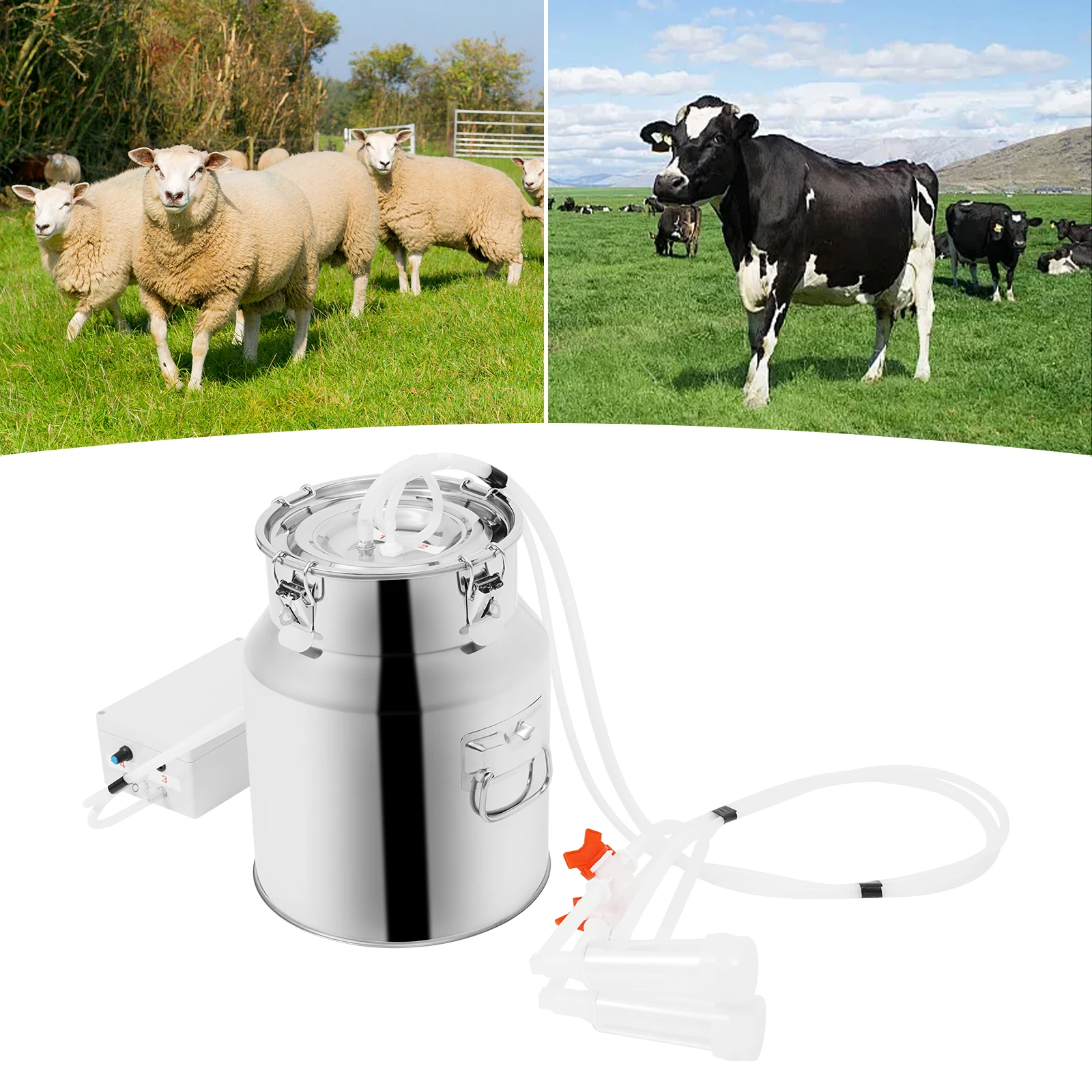 3/5/10/14L Silver Cow Milking Machine, Speed Adjustable Pulsating ...