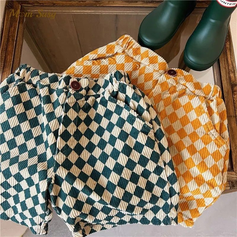 Fashion Baby Girl Boy Corduroy Shorts Infant Toddler Child Plaid Short Trousers Summer Spring Autumn Baby Clothes 1-7Y