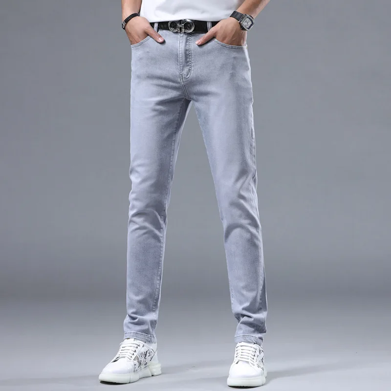 2024 spring new slim Light Grey stretch washed casual light straight-leg Versatile Affordable luxury fashion jeans men 3