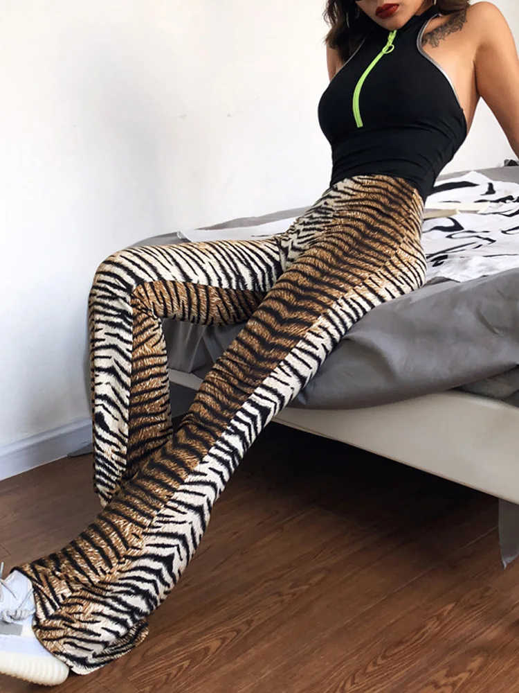 Spring and Autumn Fashion New Women's Tiger Print Trousers Streetwear Slim-fitting Flared Pants Elegant Women's Casual Pant