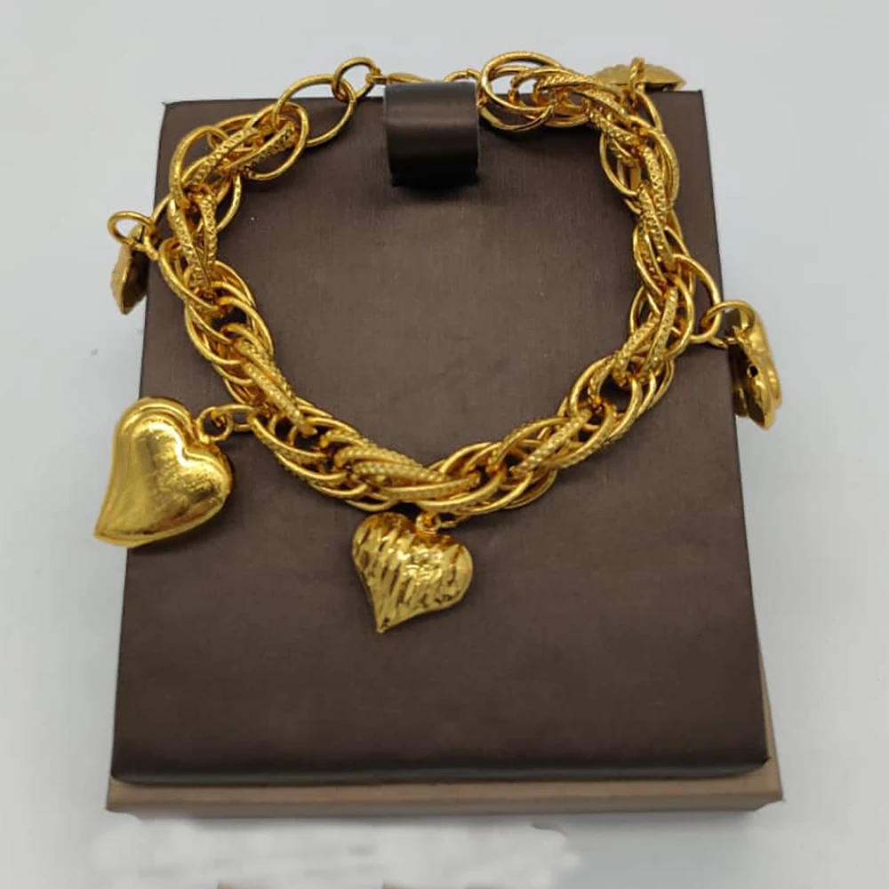 African Jewelry Set for Women Pendant Design Chain Bracelet Gold Plated Cute Bangle Birthday Party Gifts Hand Accessories