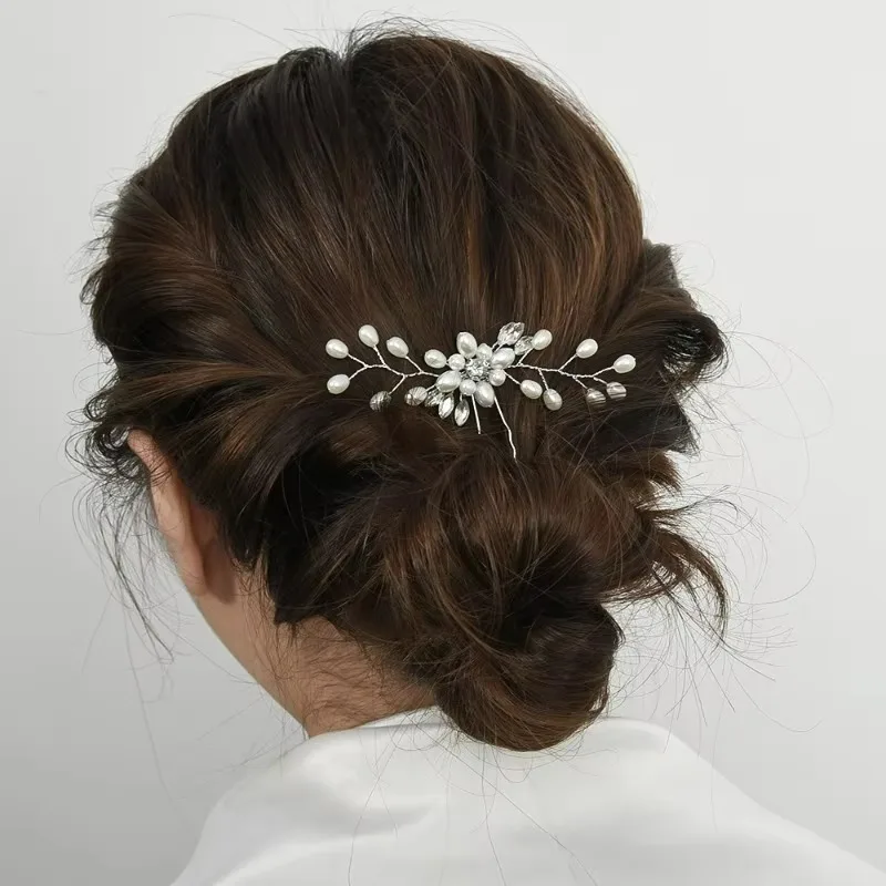 Elegant Pearl Crystal Hairpin Wedding Bridal U-shaped Metal Hair Comb Forks Hairstyle Clips Jewelry Accessories Design Tools