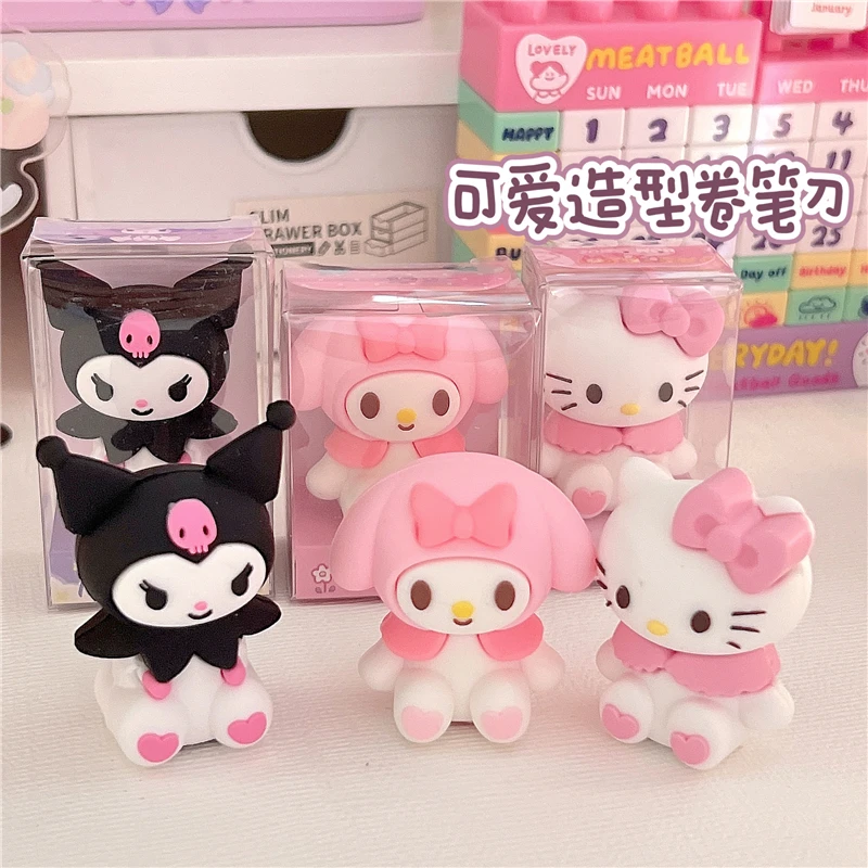 

2023 New Cute 3d Melody Kuromi Cute Character Kitten Student Pencil Knife Eyebrow Pencil Knife Kawaii Office Supplies Wholesale